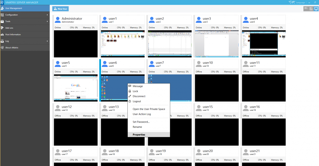 vMatrix Server Manager Screenshot 1