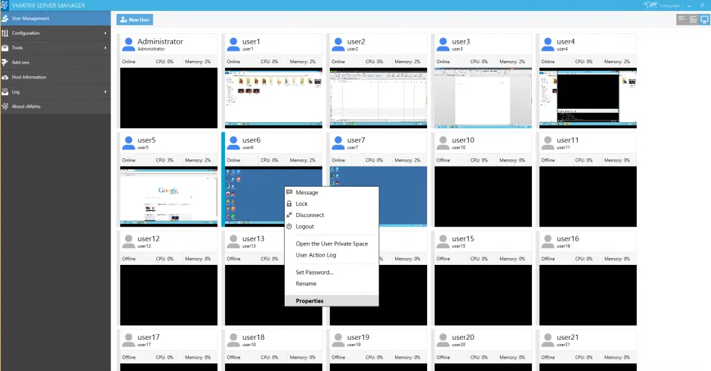 vMatrix Server Manager Screenshot 1